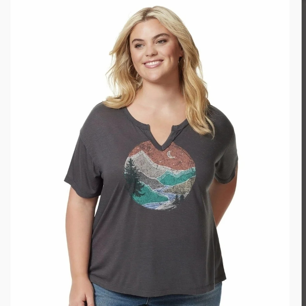 NWT Jessica Simpson Women's Aitana Charcoal Tee Shirt 1X